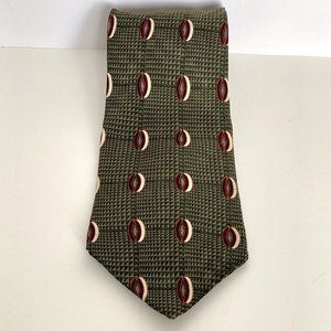 Vintage Bill Blass Black Label 100% Silk Green Brown Cream Geometric Necktie